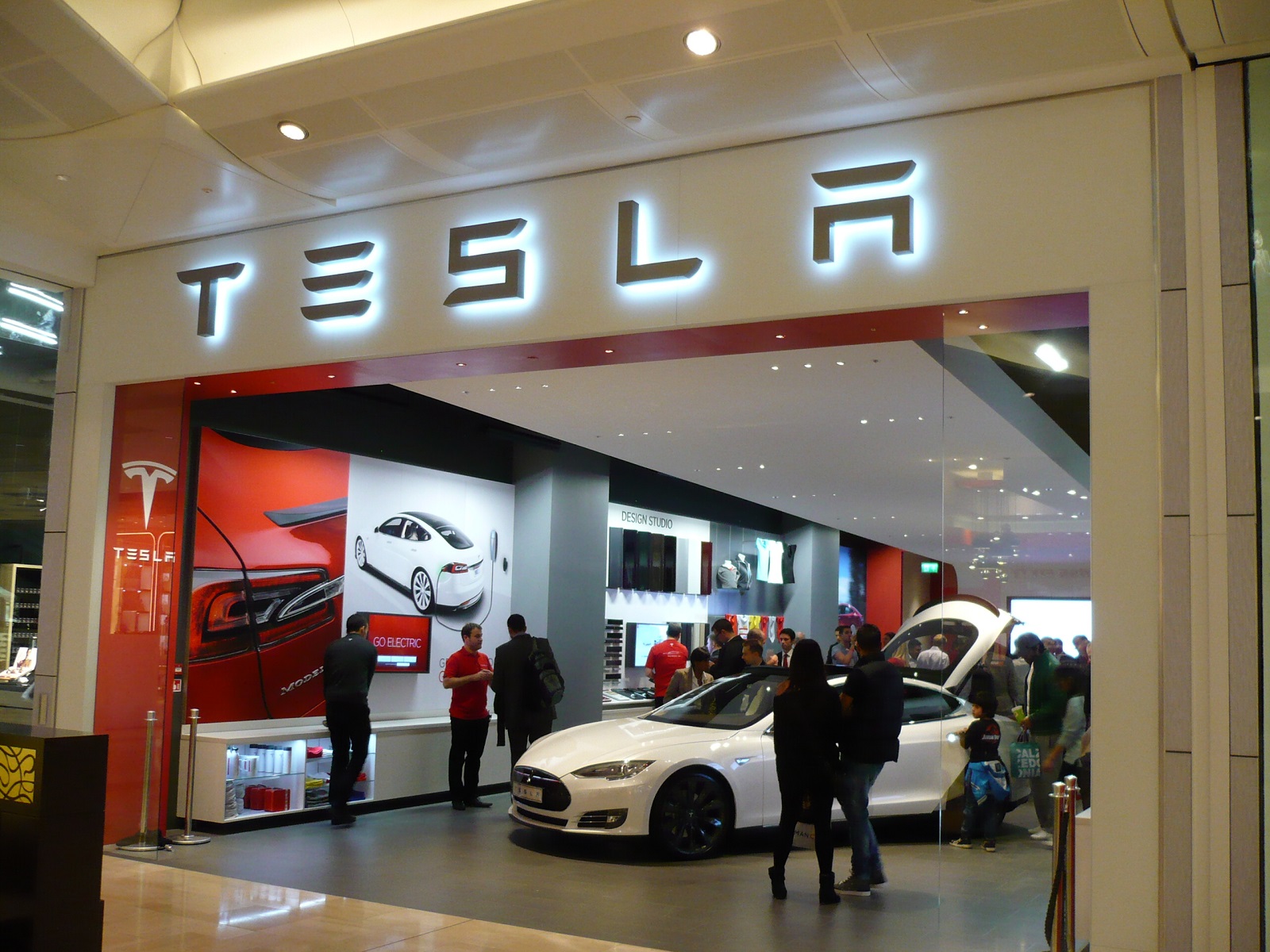Tesla store opening in Westfield Mall, London.